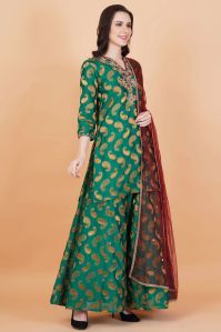 Green Chanderi Silk Sharara Suit