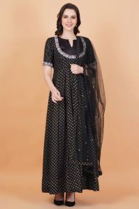 Black Full Length Kalidar Dress