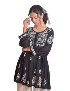 Black Georgette Chikankari Short Kurti