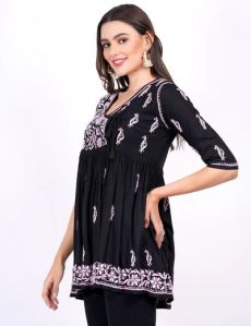 Black Modal Cotton Peplum Top