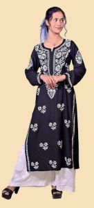 Black Modal Cotton Chikankari Kurta