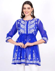 Blue Georgette Peplum Top