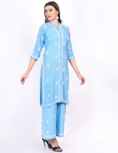 Blue Rayon Chikankari Suit Set