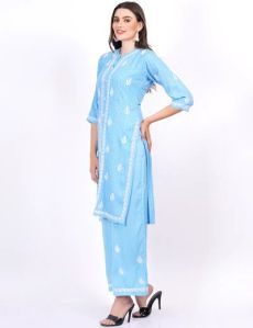 Blue Rayon Chikankari Suit Set