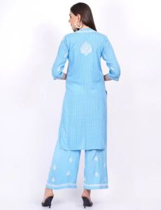 Blue Rayon Chikankari Suit Set