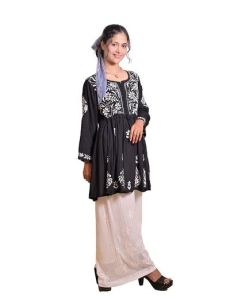 Black Georgette Chikankari Short Kurti