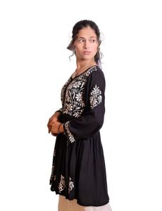 Black Georgette Chikankari Short Kurti