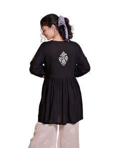 Black Georgette Chikankari Short Kurti