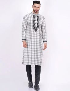 Mens Check Printed Kurta