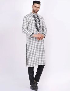 Mens Check Printed Kurta