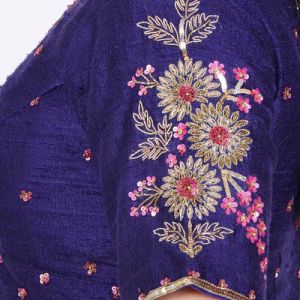 Navy Blue Raw Silk Embroidered Blouse