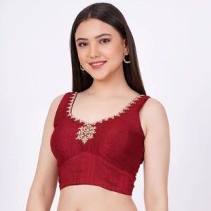 Maroon Raw Silk Embroidered Blouse