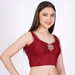 Maroon Raw Silk Embroidered Blouse