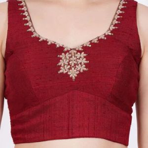 Maroon Raw Silk Embroidered Blouse