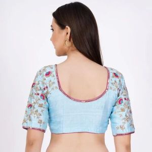 Sky Blue Raw Silk Embroidered Blouse