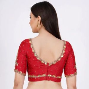 Red Raw Silk Embroidered Blouse