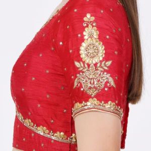 Red Raw Silk Embroidered Blouse