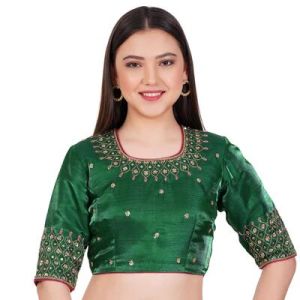 Green Tapeta Silk Embroidered Blouse