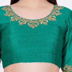 Green Raw Silk Embroidered Blouse