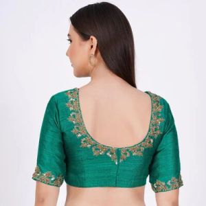 Green Raw Silk Embroidered Blouse