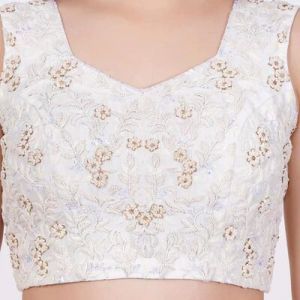 White Raw Silk Embroidered Blouse