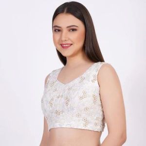 White Raw Silk Embroidered Blouse