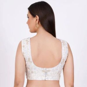 White Raw Silk Embroidered Blouse