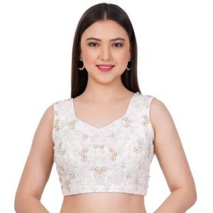 White Raw Silk Embroidered Blouse