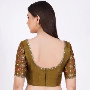 Olive Green Silk Embroidered Blouse