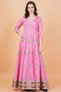 Pink Party Wear Full Length Dress