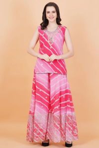 Pink Lehariya Printed Georgette Sharara Suit