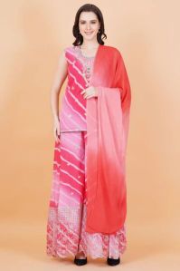 Pink Lehariya Printed Georgette Sharara Suit
