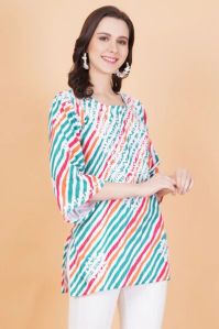 Leheriya Print Cotton Chikankari Kurti