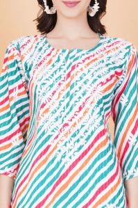 Leheriya Print Cotton Chikankari Kurti