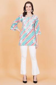 Leheriya Print Cotton Chikankari Kurti