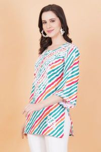 Leheriya Print Cotton Chikankari Kurti