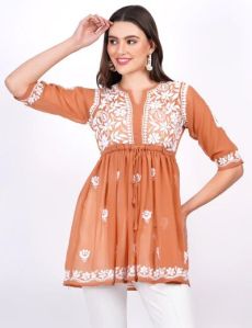 Dark Orange Georgette Peplum Top