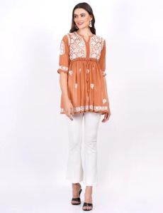 Dark Orange Georgette Peplum Top