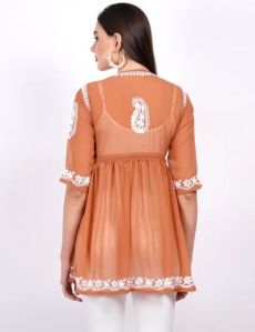 Dark Orange Georgette Peplum Top
