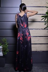 Black Digital Printed Full Length Gown