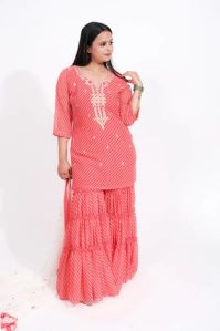 Gul Leheriya Printed Georgette Sharara Suit