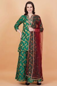 Green Chanderi Silk Sharara Suit