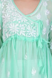 Sea Green Georgette Chikankari Short Kurti