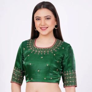 Green Tapeta Silk Embroidered Blouse