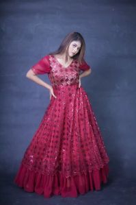 Red Full Length Party Wear Gown
