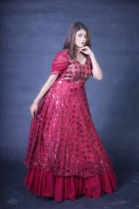 Red Full Length Party Wear Gown