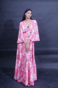 Pink Floral Printed Full Length Gown