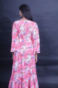 Pink Floral Printed Full Length Gown