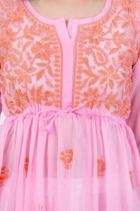 Light Pink Georgette Chikankari Short Kurti