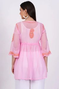 Light Pink Georgette Chikankari Short Kurti